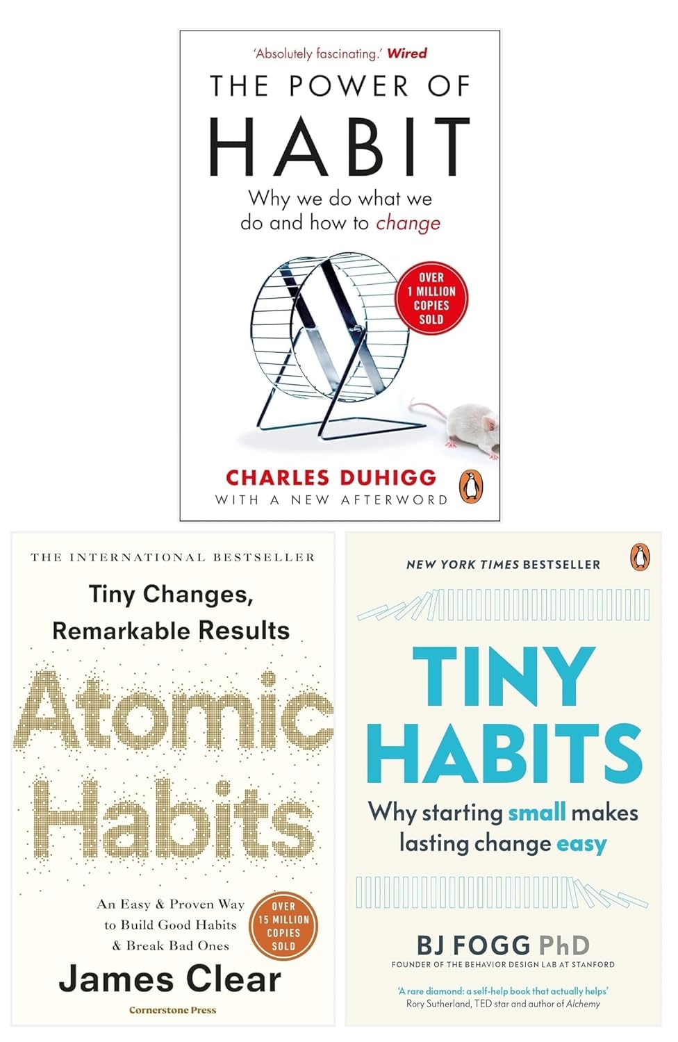 Tiny Habits, Atomic Habits & The Power of Habit 3 Books Collection Set