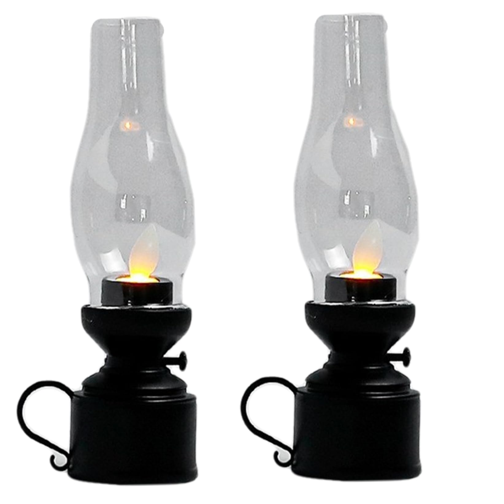 Wedhapy Oil Lamp Kerosene Lamp 2Pcs Flameless Flickering Vintage Oil Lantern 7x2in Hurricane with Handle Battery Powered PP for Halloween, Christmas, Black