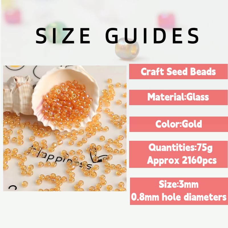 75grams Gold Seed Beads Small Glass Bead 3MM Seed Beads for Bracelet Making Jewerly Making Embroidery Beading - Image 2
