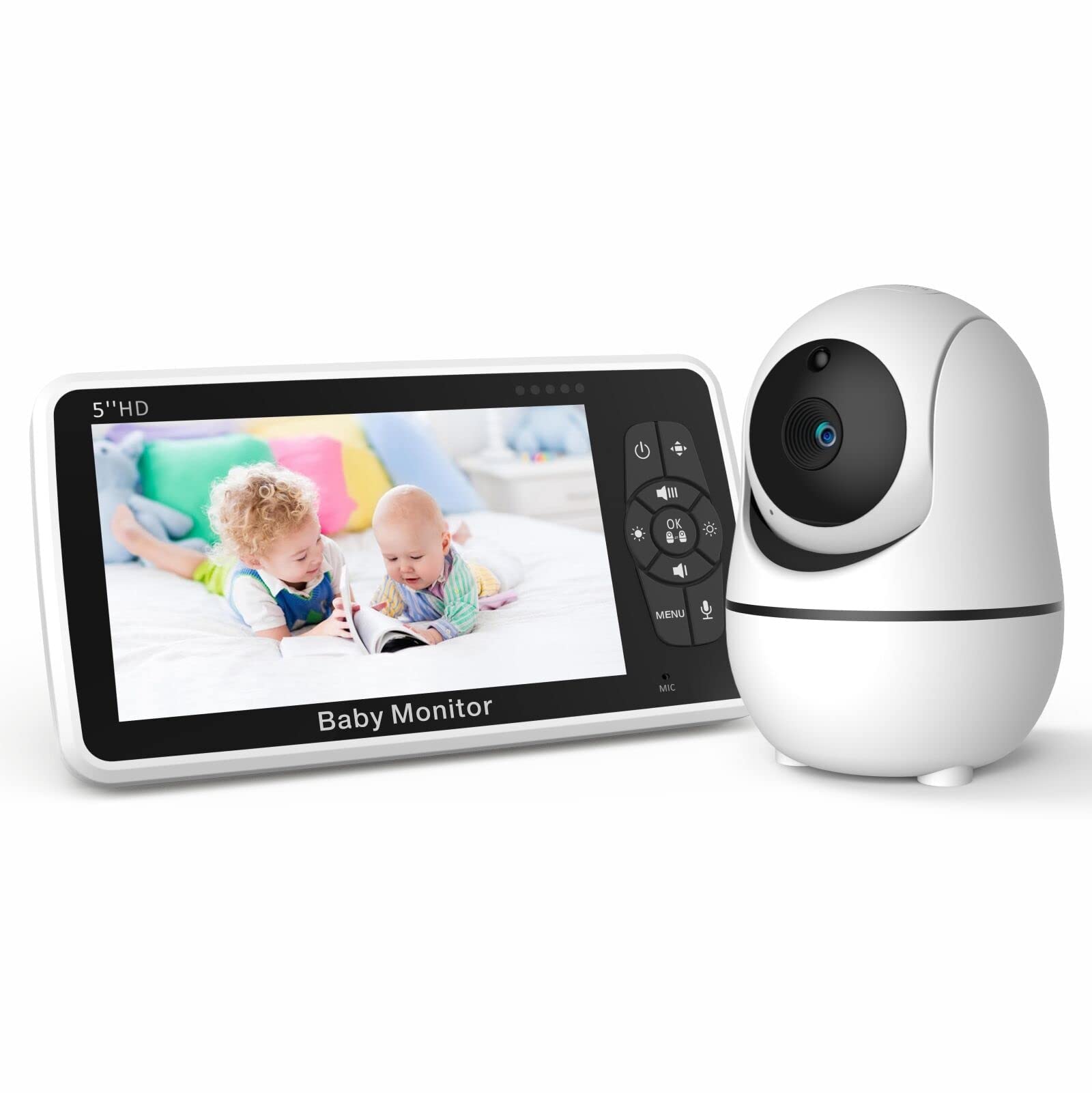 BabystarNBPLUS Video Baby Monitor with Camera and Audio, Auto Night Vision 5" Screen, 720p HD Baby Monitor no Wifi, Up to 22H Battery Life, 2 Way Audio Talk, Lullabye music (5 inches black)