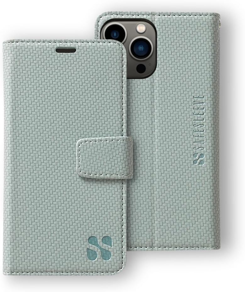 SafeSleeve Wallet Leather Case Detachable for iPhone 15 Pro EMF Blocker for Cell Phone, 3 Card Holder & Adjustable Stand – Magnetic Closure, and Magnetic Folio Protection for Daily Use (Wintergreen)