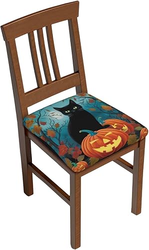 Fundas de asiento cuadradas de comedor con diseño de arces de gato negro de Halloween, de 16.9 pulgadas, cuatro piezas, funda de cojín elástica