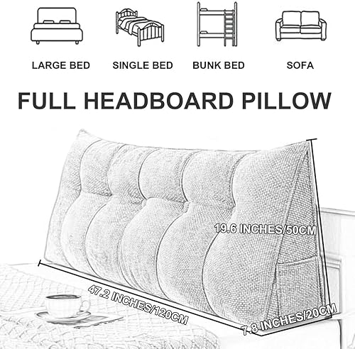 Miniatura 7 de Almohada grande de cuña de lectura, cojín de terciopelo para cabecero, respaldo triangular, cojín de color sólido para cama de día, litera con funda