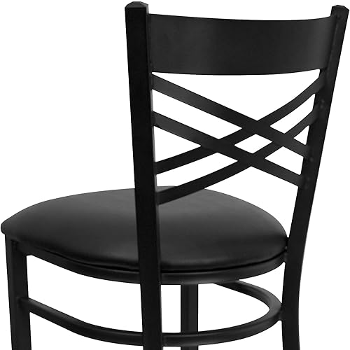 Miniatura 7 de Flash Furniture HERCULES Series Black ''X'' Back Metal Restaurant Barstool - Asiento de vinilo negro