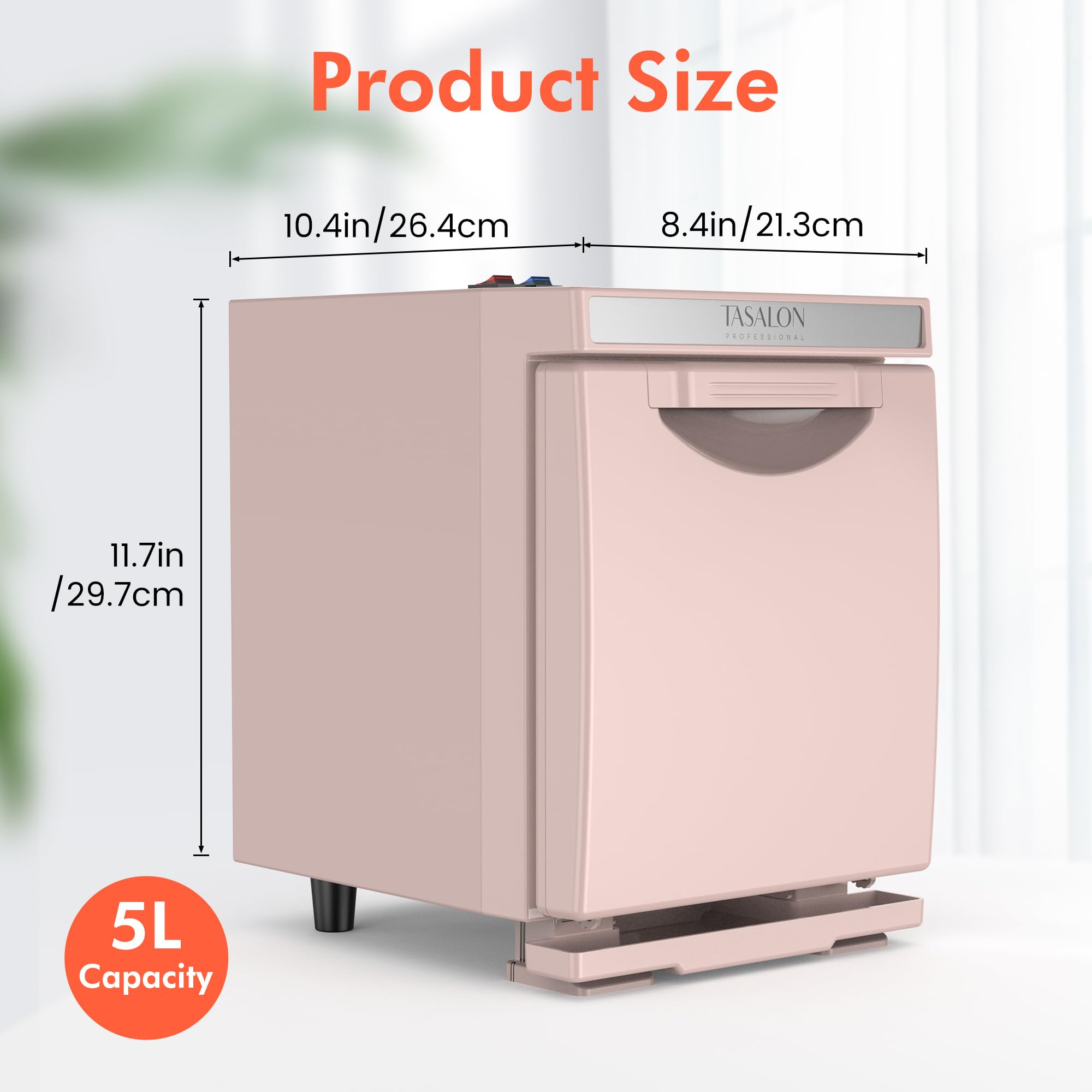 TASALON Calentador de toallas de 5 litros, cámara interior de aluminio, bandeja extraíble, calentamiento rápido para belleza, spa, salón de masaje, color rosa