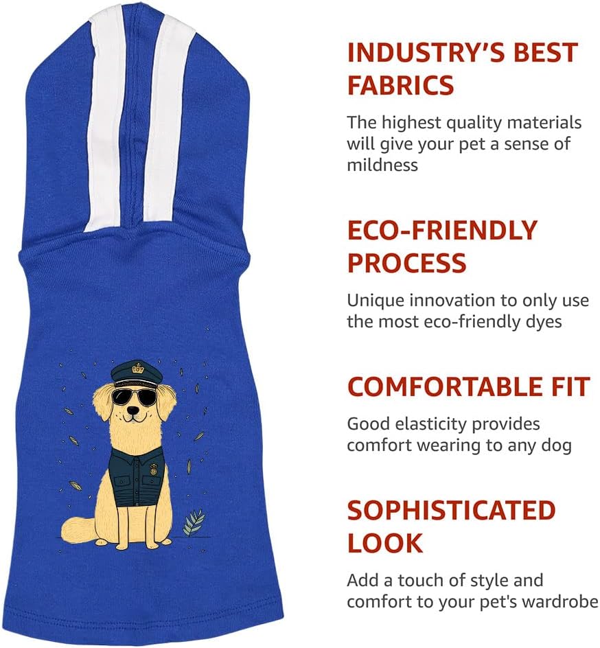 Police Dog Shirt with Hoodie - Cute Cartoon Dog Hoodie - Cool Graphic Dog Clothing - Royal White, XL