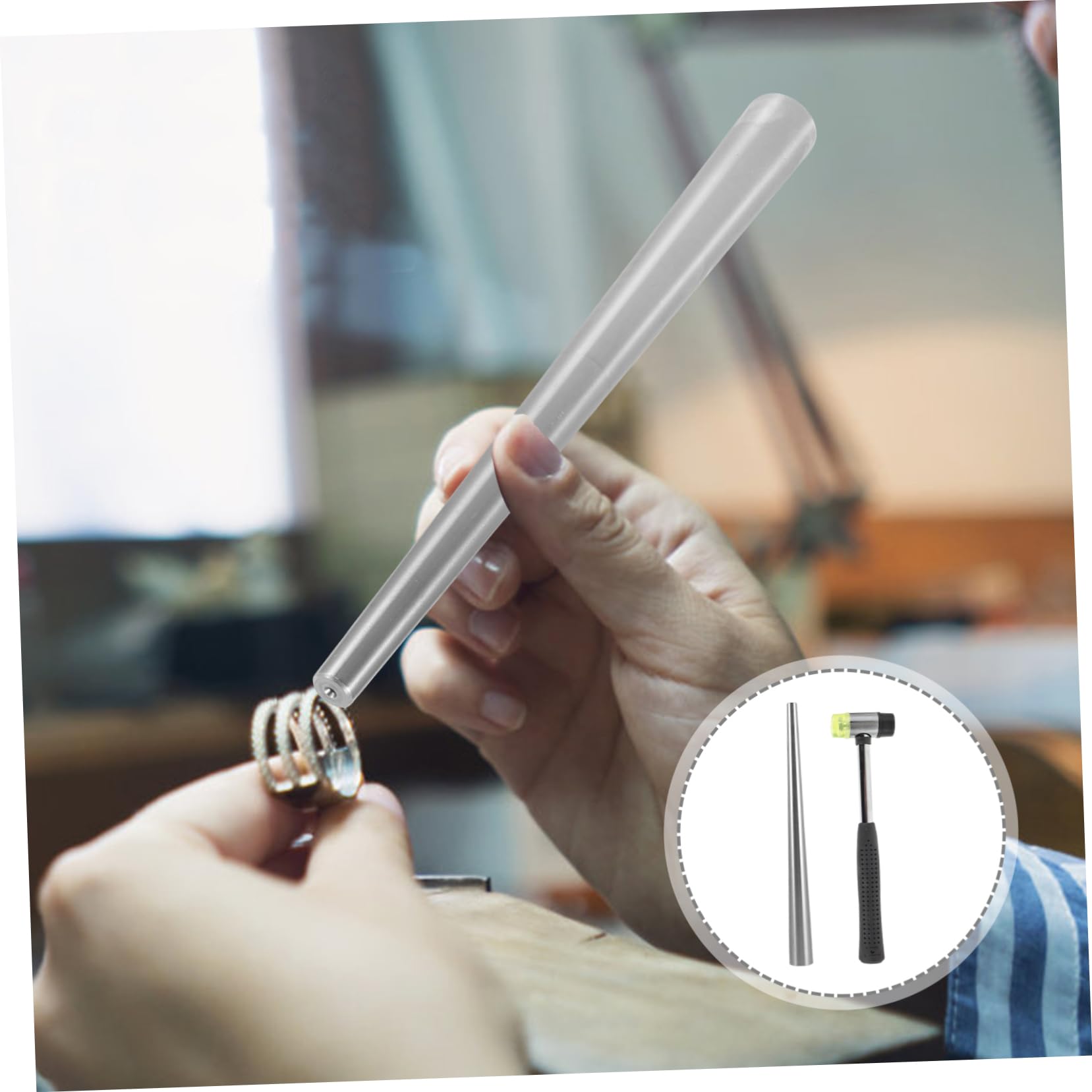 DOITOOL Ajustador de Anillo de Acero Inoxidable Ligero Martillo de Goma, Herramienta Portátil para Reparación y Mantenimiento de Joyería Adaptable a Diferentes Tamaños