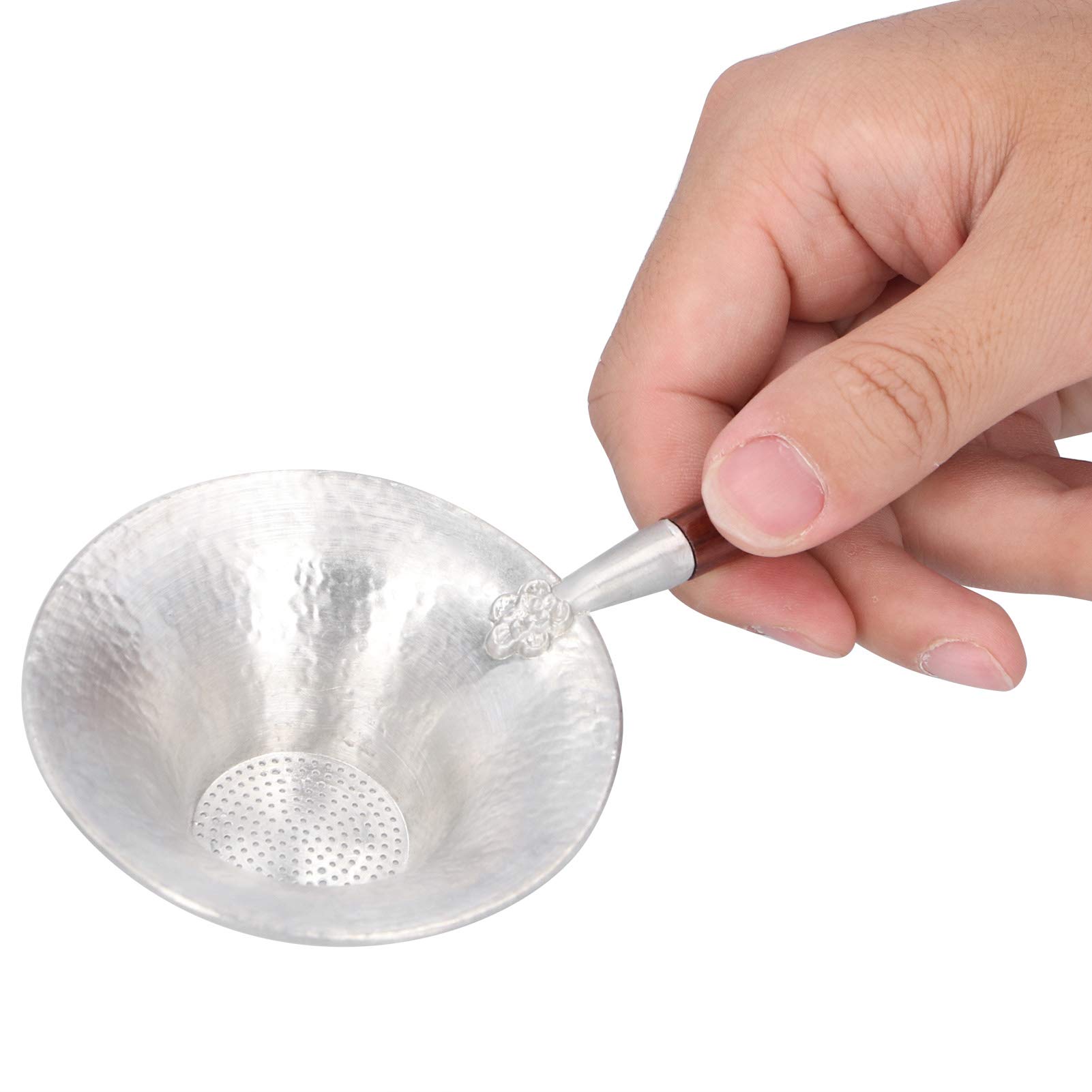 Tea Ser Tive Tea Leaf Infuser Filter Brewing Device for UseBlack Dalwood Handle Tea Ser (Hammered tin tea drain with mahogany handle)