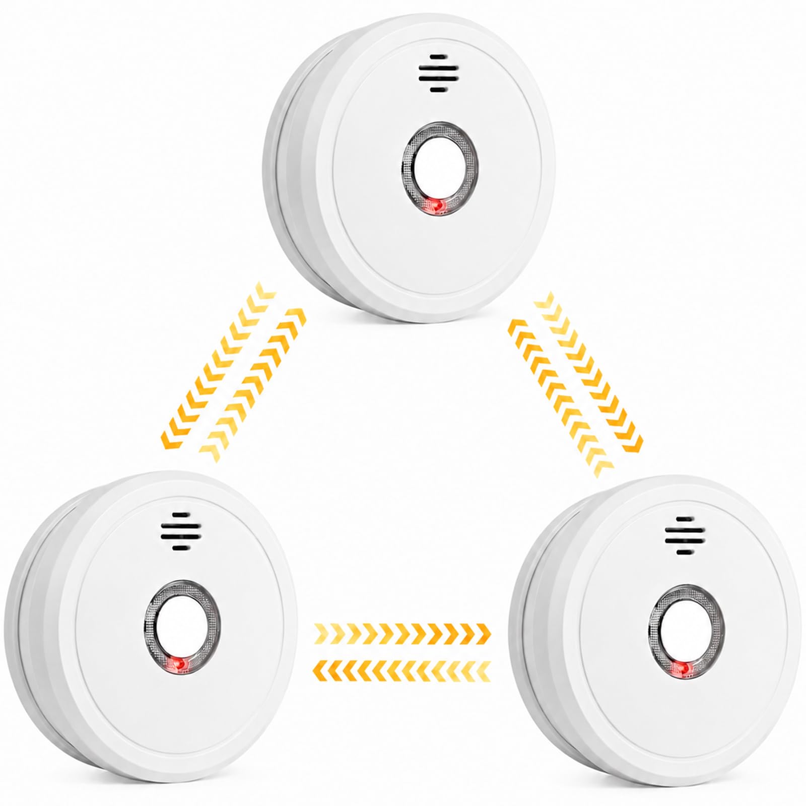 ZYTA Wireless Interlinked Smoke Alarm Detector with Replaceable Battery, Interconnected Fire Alarm Conforms to EN 14604 Standard, 3-Pack