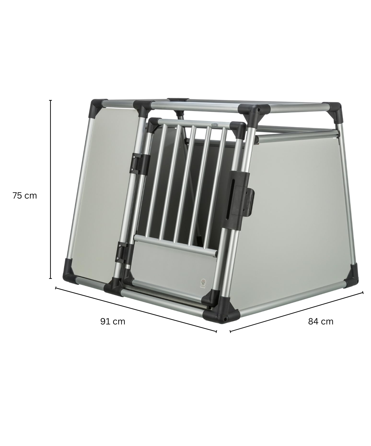 TRIXIE Caisse de transport pour chiens Aluminium en argent - L : 91 × 75 × 84 cm, caisse pour chien stable et silencieuse avec côtés biseautés, fermeture de sécurité & tapis de sol antidérapant- 39344