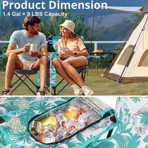 Miniatura 5 de VINGLI Silla de playa con paraguas para adultos, silla de campamento doble con toldo y mesa plegable refrigeradora, bolsa de transporte, silla