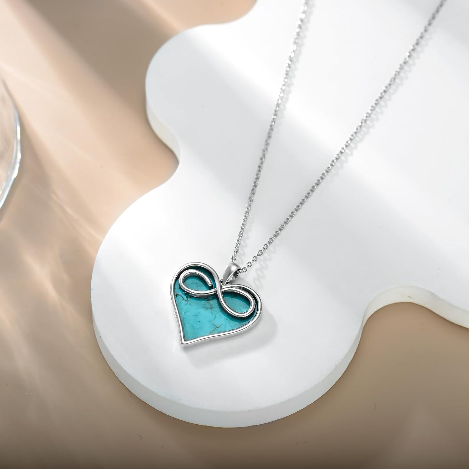 Genuine Turquoise Heart Necklace 925 Sterling Silver Infinity Heart Pendant Necklace Boho Western Jewelry Gift for Women - Image 6