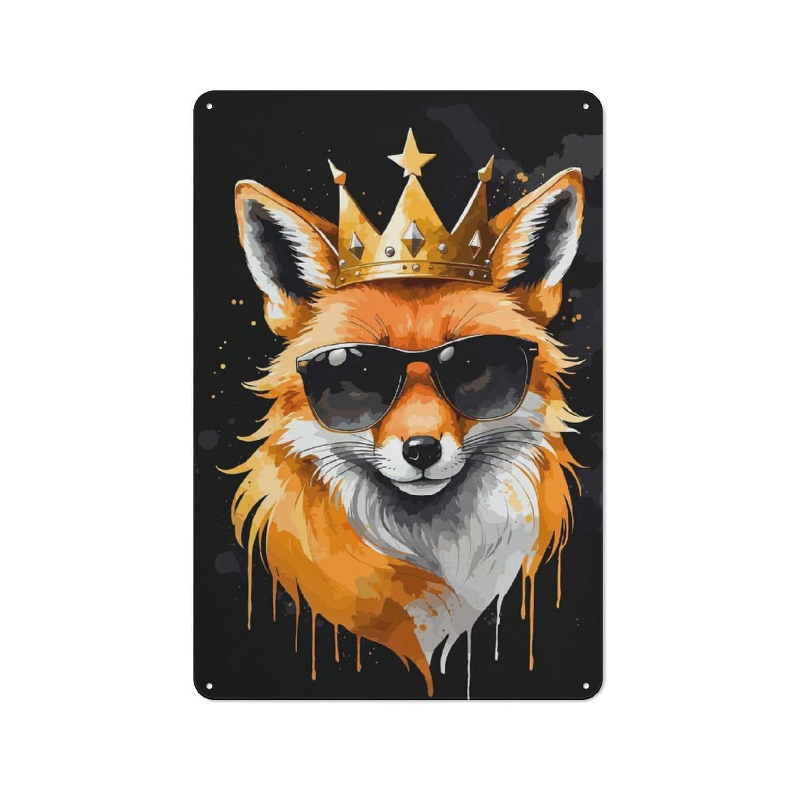 Junmoney Style-7 Cool Fox King Portrait Tin Wall Plaque 30X20cm, Barn Style Rustic Kitchen Decor For Farmhouse Kitchen, Pantry Or Dining Area