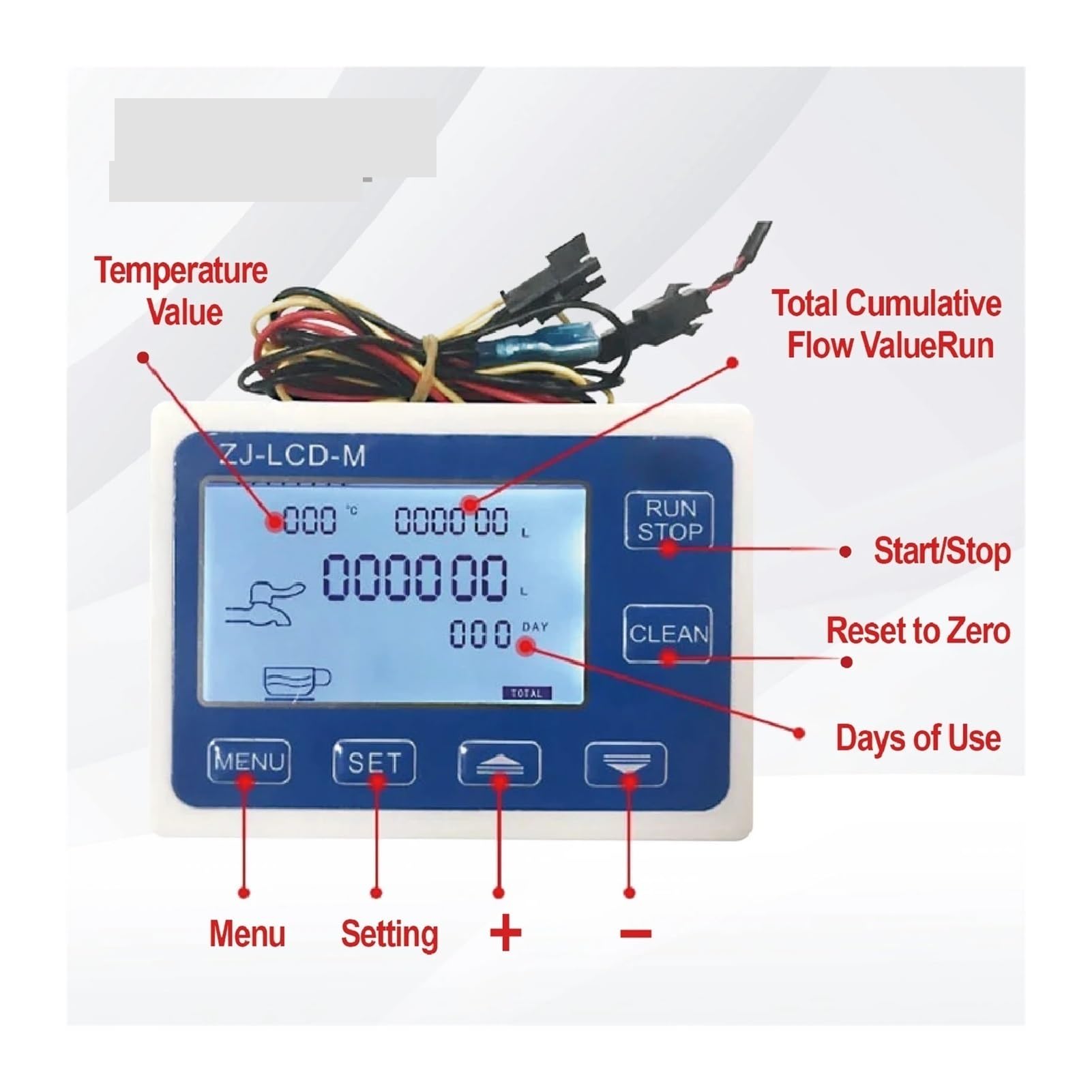 przepływomierz, ZJ-LCD-M 0,1–9999 l/gal Automatyczny ilościowy regulator przepływu LCD z czujnikiem i zaworem elektromagnetycznym G1/4–G1 do napełniania