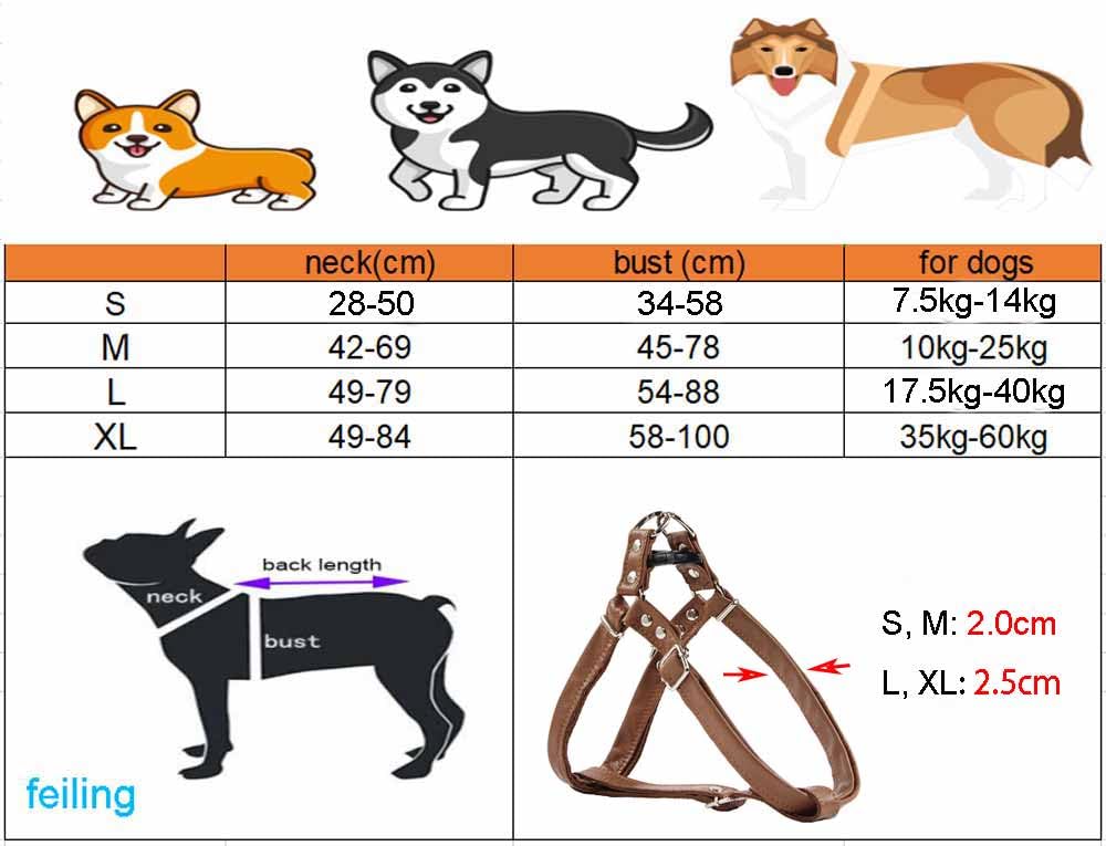 feiling Dog Harness Anti Pull Soft Leather Harness Adjustable Chest Harness Norwegian Escape Proof Pet Harness Soft for Small Medium Large Dogs (S - Image 2