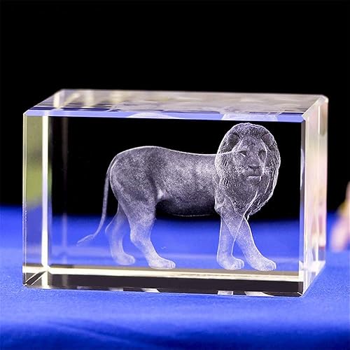 Miniatura 3 de Estatua de león de cristal, arte de figura de león de cristal grabado con láser 3D, grabado en cubo de cristal para decoración del hogar,