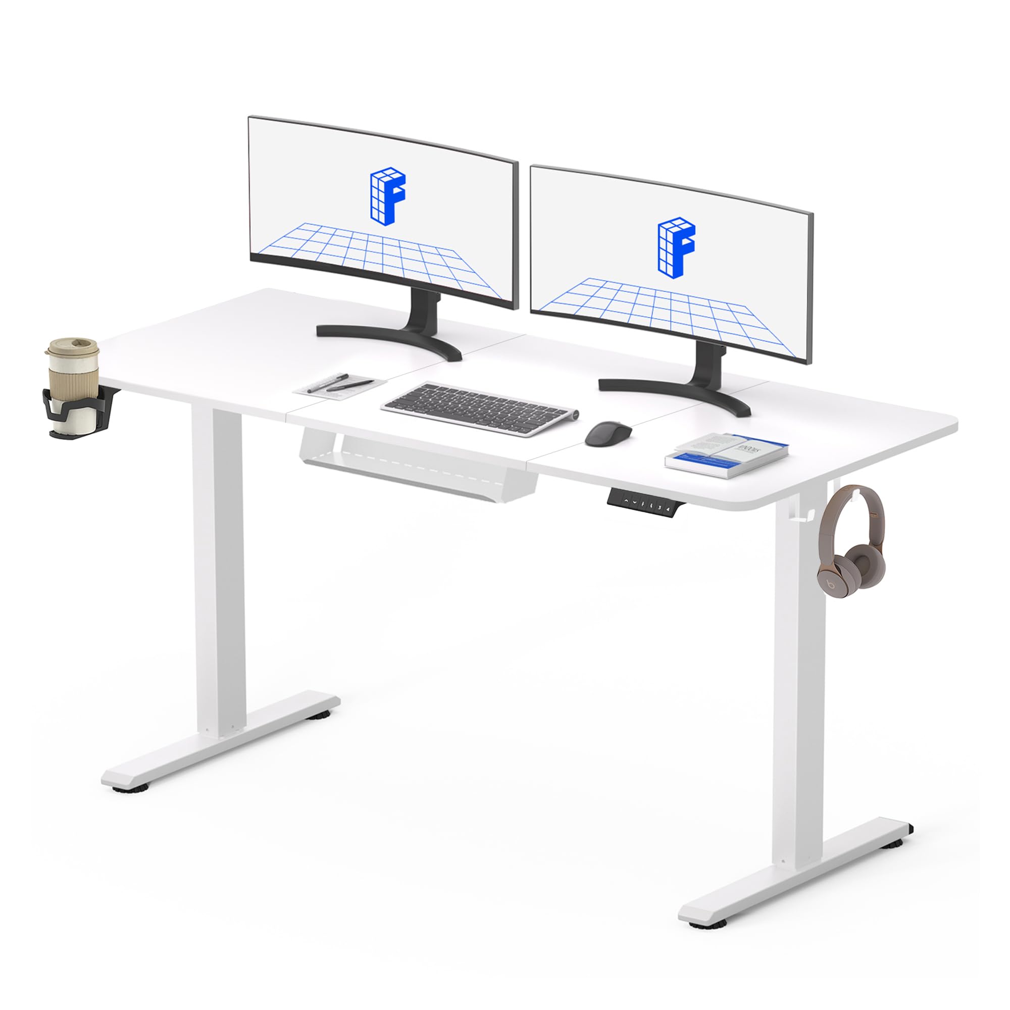 FLEXISPOT 140 * 60cm Electric Standing Desk, Height Adjustable Ergonomic Stand up with 2 Memory Preset and Backpack Hook, White โ image 1