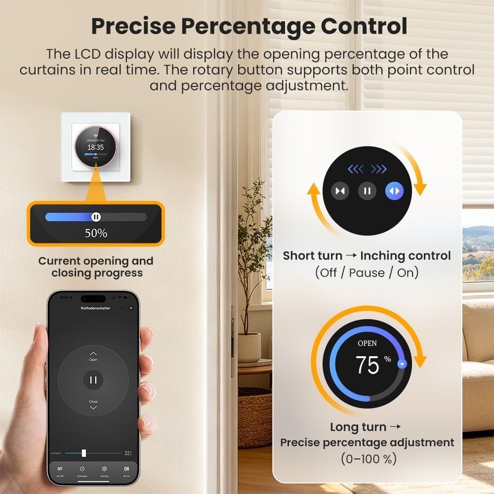 Pomo de cortina WiFi, pantalla LCD de luz RGB, control de voz por