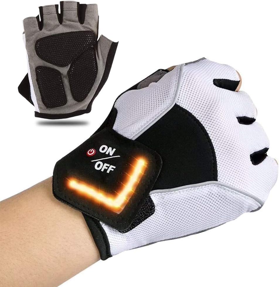 Cycling Gloves with Indicator Light, Half-Finger Breathable Gloves Non-Slip Bike Gloves with Padded Men'S Womens Cycling Gloves for Night Riding, Commuting