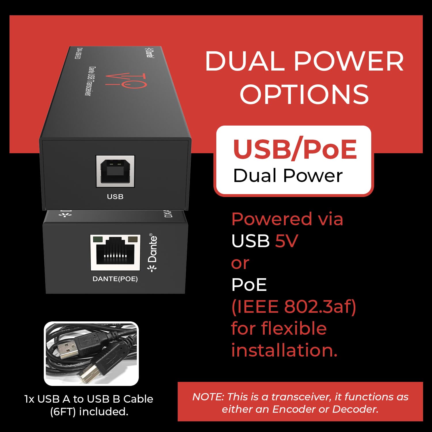 ToVi Dante Adaptador de audio USB a red - Convertidor de audio de 2 canales para red Dante - Compatible con AES67 Audio sobre IP - 24 bits 44.1/48/96kHz (DXA-USB-ED)