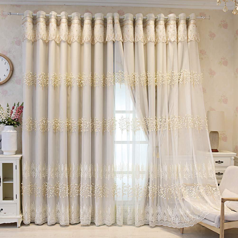 Rideau occultant double couche isolant thermique et phonique avec tulle brodé