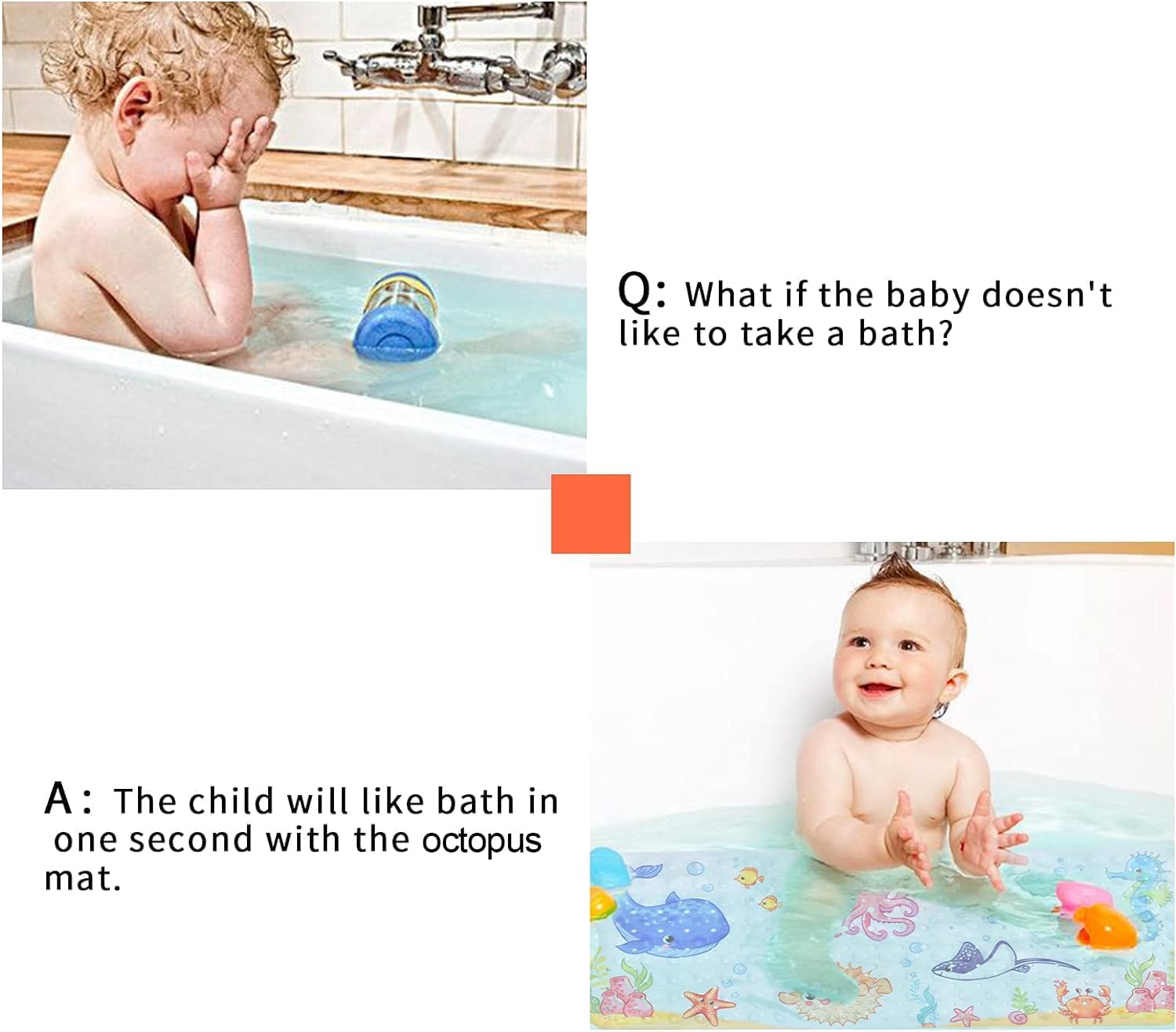 Secopad Bath Mat for Tub Non Slip, Machine Washable Anti-Slip Cartoon Baby Bathtub Shower Mat with Drain Holes and Suction Cups for Toddler & Kids, 40 Inch x 16 Inch-Rectangular, Pink Octopus