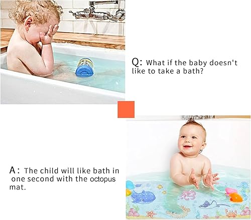 Miniatura 3 de Alfombra de baño para bebé para niños, 40 x 16 pulgadas, antideslizante, con dibujos animados, con agujeros de drenaje y ventosas, lavable a