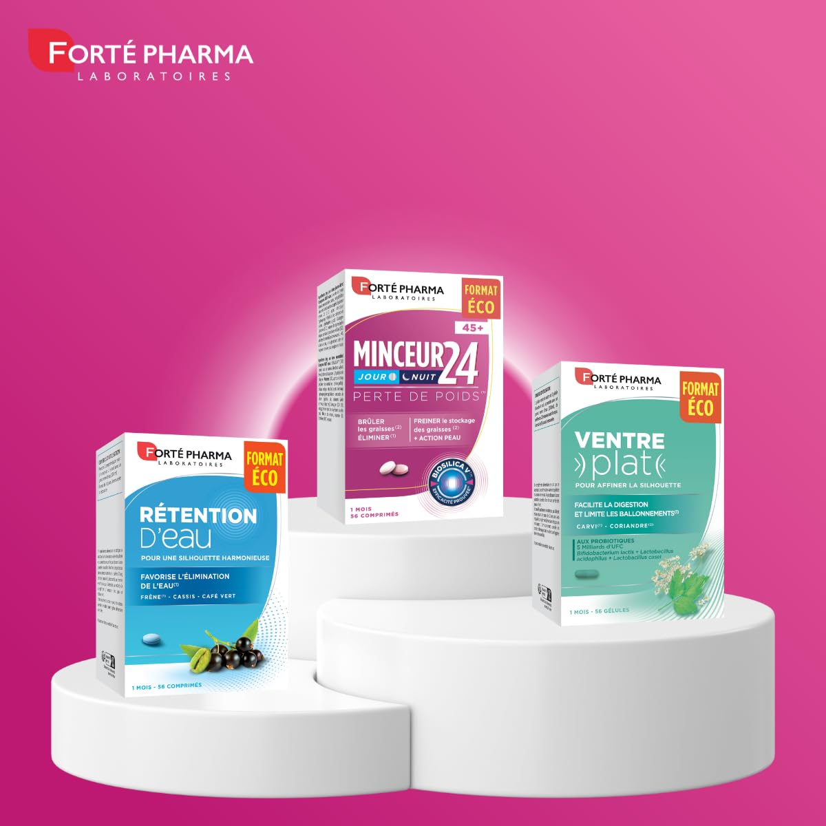 Forté Pharma - Minceur 24 45+ - Minceur perte de poids femme 45 ans et +, bruleur de graisse, Glycémie - Collagène, Vitamines B, Prêle, Piment, Zinc, Chrome - 2/jour, 28 jours