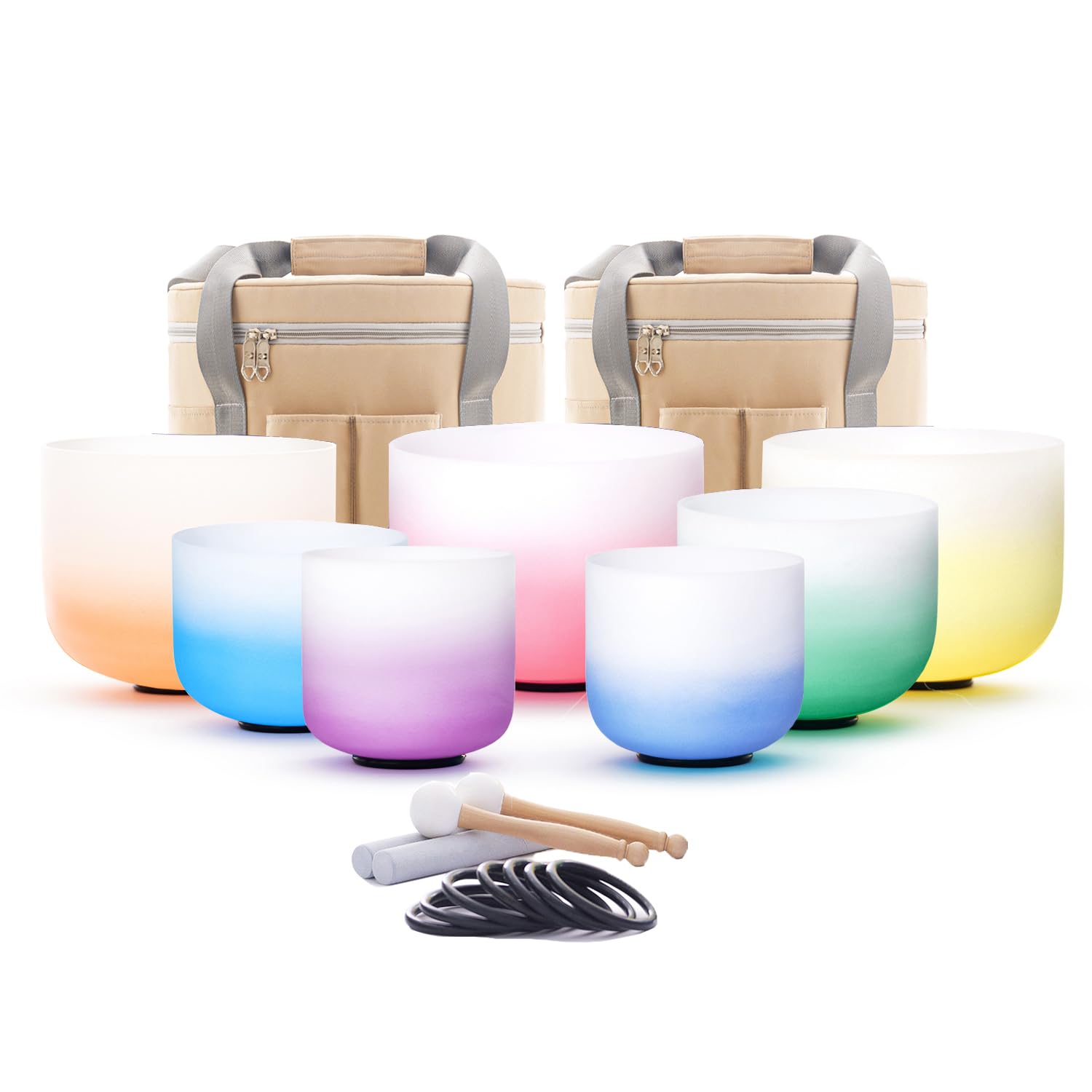 Hye-eun Set di campane tibetane in cristallo, 432 Hz, 6 – 12 pollici, gradiente di colore, cristallo singing bowl 7 chakren, set da meditazione per yoga, guarigione energetica, antistress