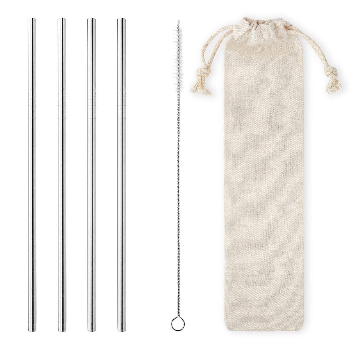 50 Pack of 6mm Wide Eco-Friendly Stainless Steel Straight Metal Straws Set Reusable Silver Drinking Straws for Iced Coffee Tea Bubble Tea Tumbler with Travel Pouch & Cleaning Brush Smoothie Milkshake