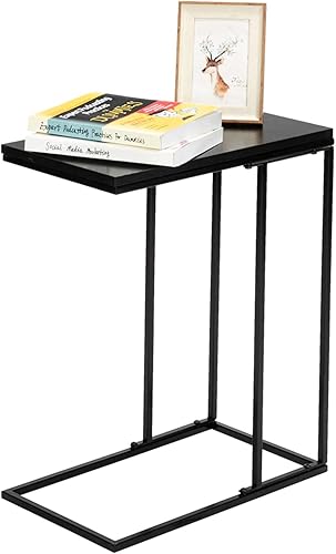 Miniatura 4 de OIUT Mesa auxiliar de esquina para sofá en forma de C, tablero de densidad negra, mesa auxiliar auxiliar pequeña para aperitivos, portátil, adecuada