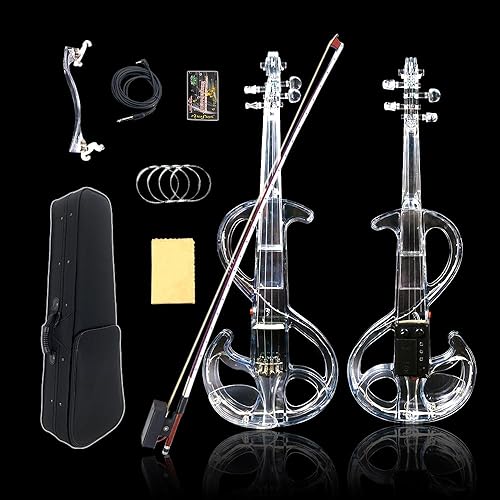 Transparent violin Acrylic electric violin 4/4 full size violin kit with LED Bow, Chin Rest, Shoulder Rest, Cable and Case #EV6 (EV6)