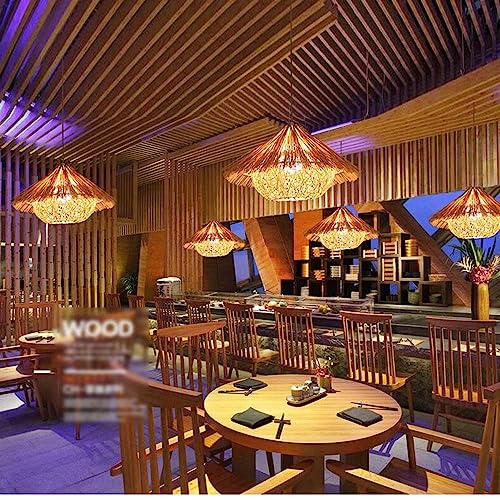 Iluminación de comedor con lámpara de ratán tejida para renovar techos rústicos 2