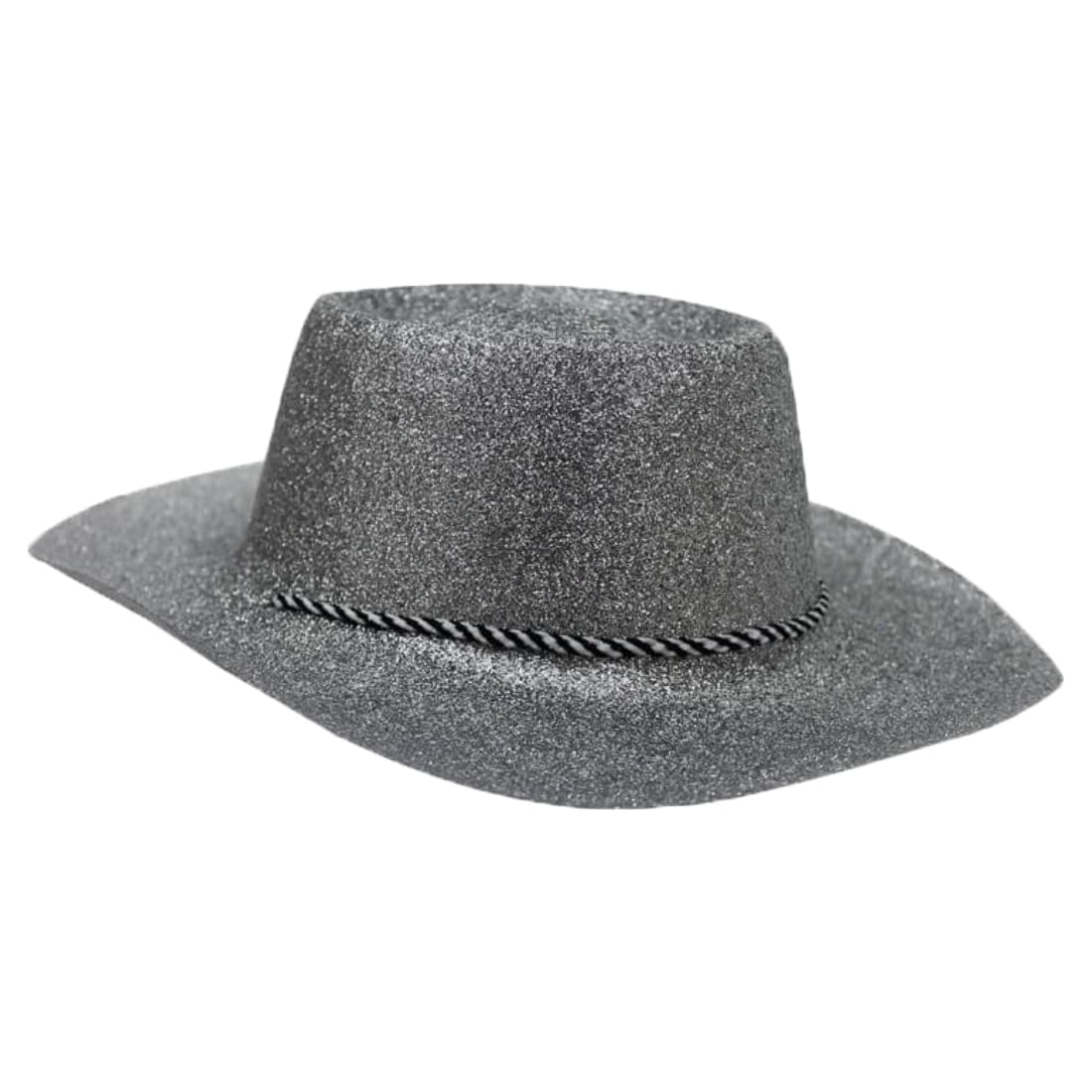 LARGE SILVER COLOURED GLITTER COWBOY HATS FANCY DRESS HATS (PACK OF 12) — image 1