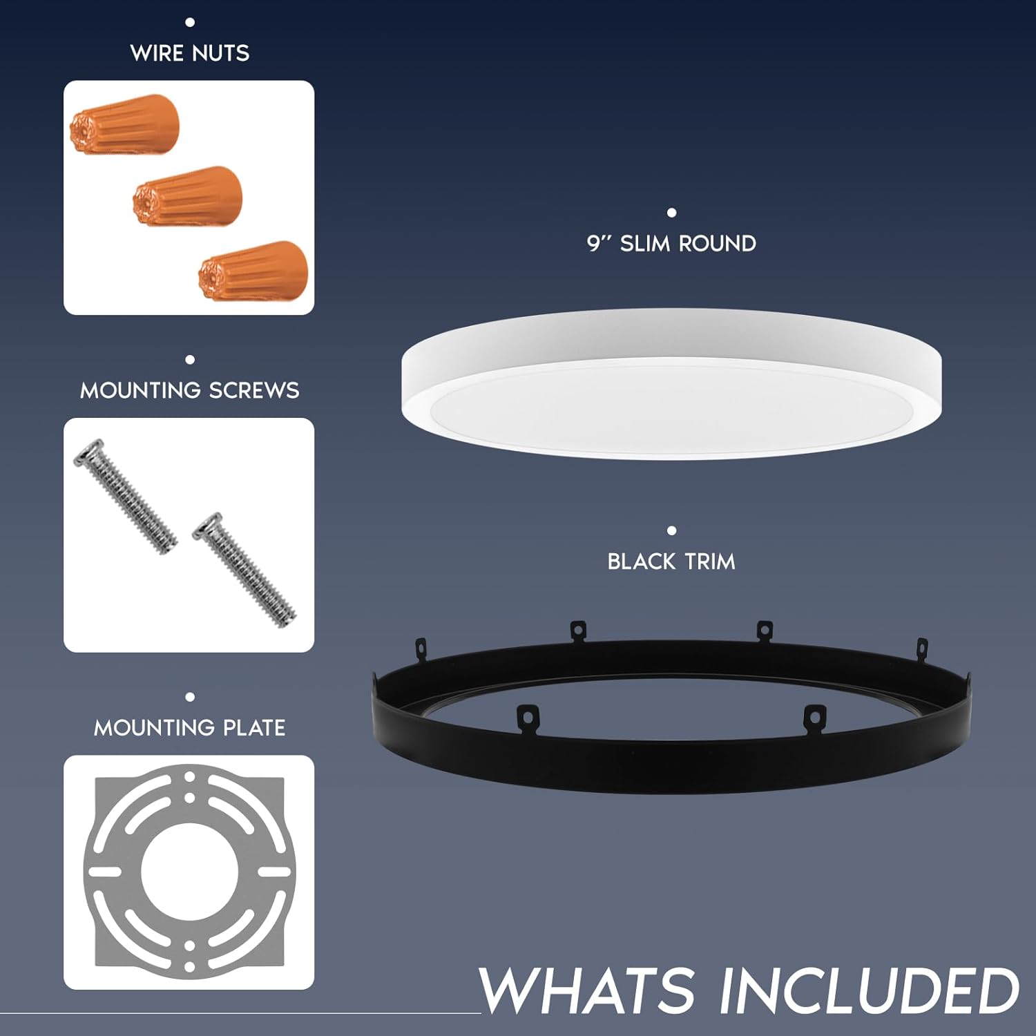LUXRITE 9 Inch LED Flush Mount Ceiling Light, LED Surface Mount, 5CCT 2700K-5000K, 1500 Lumens, CRI90, 110° Beam Angle, 18 Watt, Dimmable, Wet Rated & UL Listed, Round Slim + Black Trim