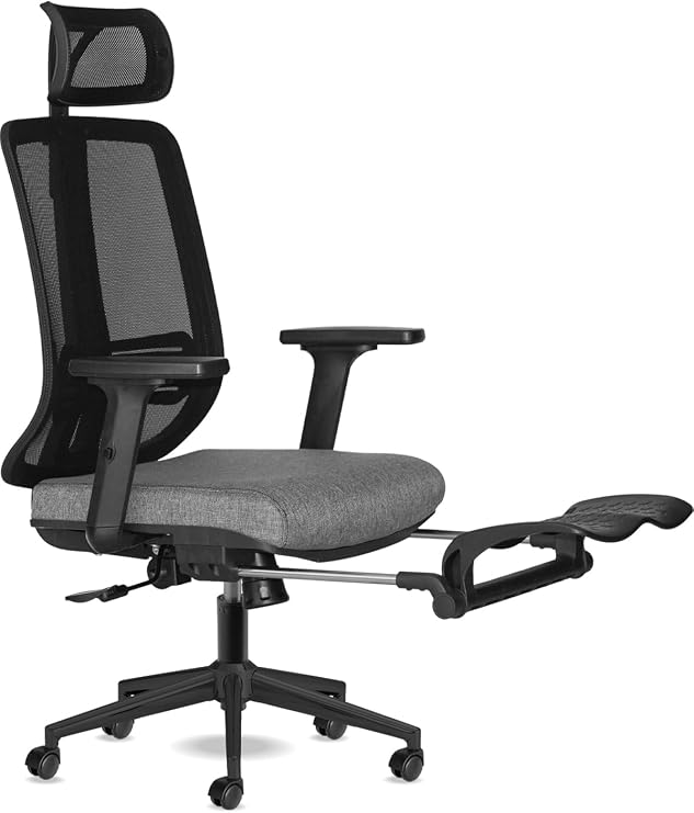 Spark SX Ofis Sandalyesi Ayak Uzatmalı Fileli Sırt Ergonomik Çalışma Koltuğu (Siyah Siyah)