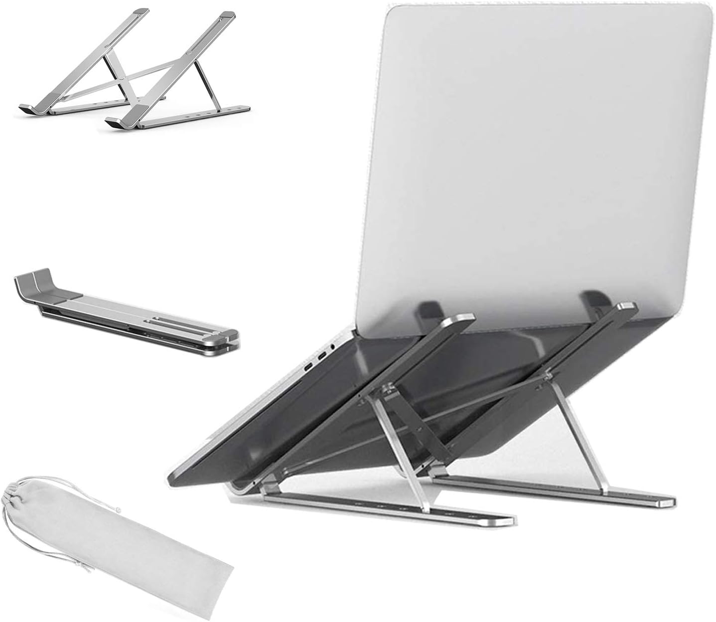 Aokilom Laptop Stand Holder, Foldable Portable Adjustable Desktop Holder with 6 Levels Height Adjustment, Compatible with 10~15.6 inch Laptop Tablet Computer Notebook (Silver)