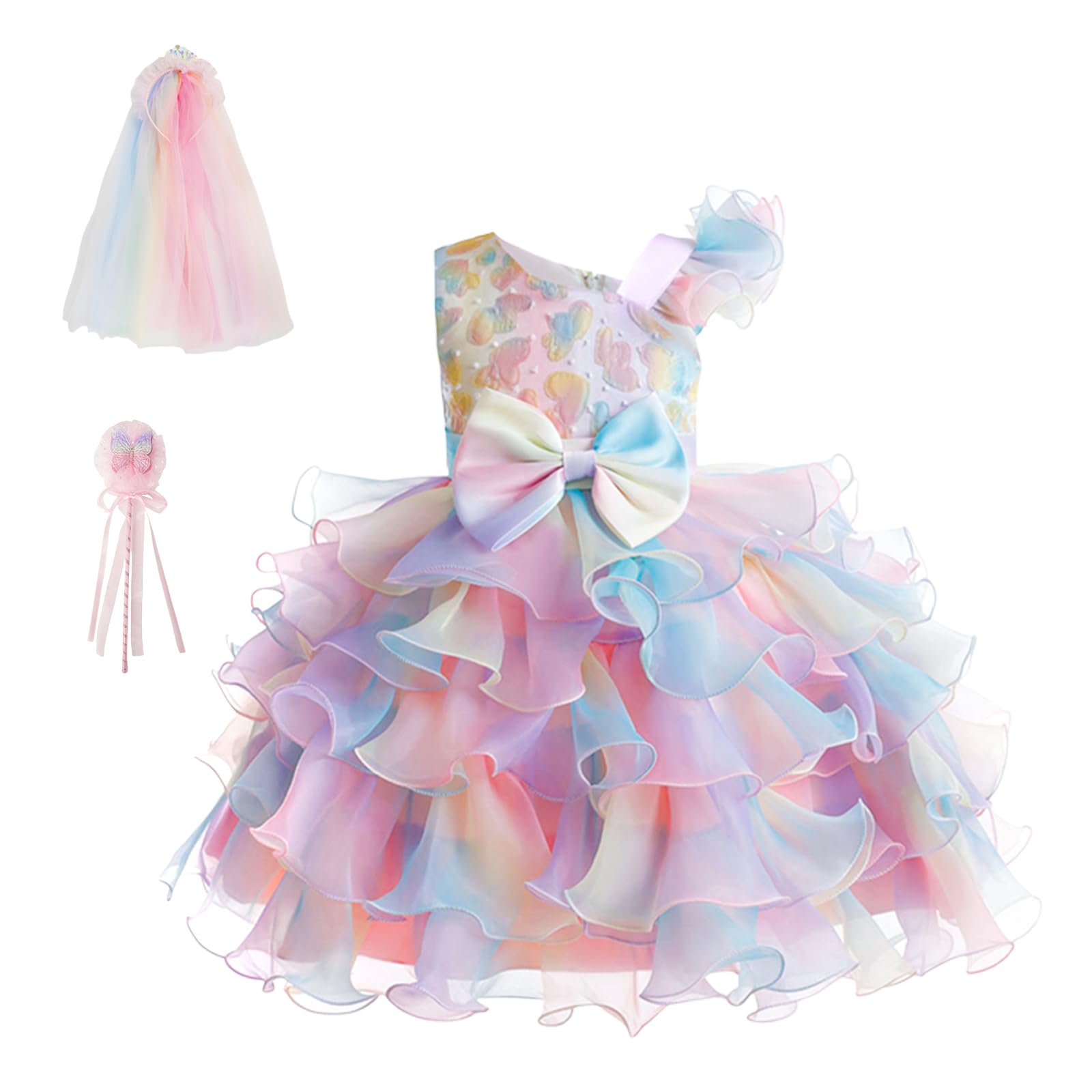 Vestido de Verano sin Mangas para Niña,Vestido de Princesa de Tul Arcoíris,Adecuado para la Fiesta de Cumpleaños de la Dama de Honor de la Niña de Las Flores de la Boda,Apto para Niños de 4 a 8 Años