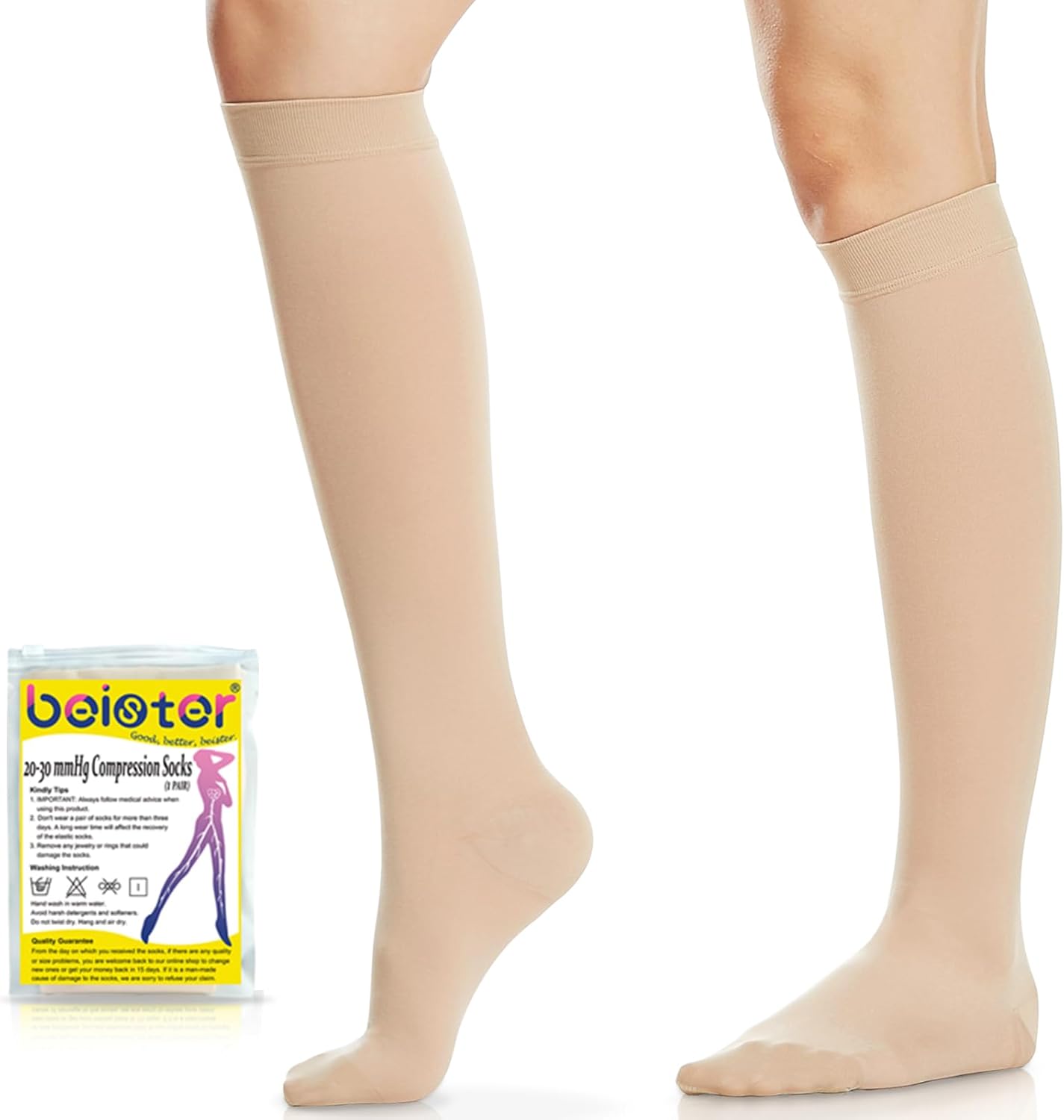 Beister Closed Toe Knee High Calf Compression Socks 1 Pair for Women & Men, Firm 20-30 mmHg Graduated Support for Varicose Veins, Edema, Flight, Pregnancy
