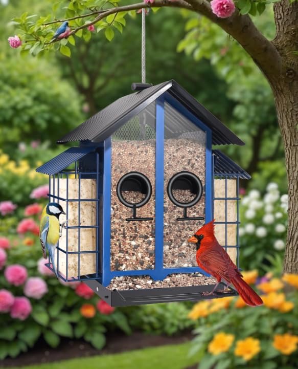 best bird feeders for brown necked ravens that will surprise you 7 Weatherproof Hanging Bird Feeders for Outdoors - 4Lbs Large Metal Suet Feeder for Wild Cardinal Finch, Brown Bird Watching Lovers Gifts Garden Decor Decorations Ornaments