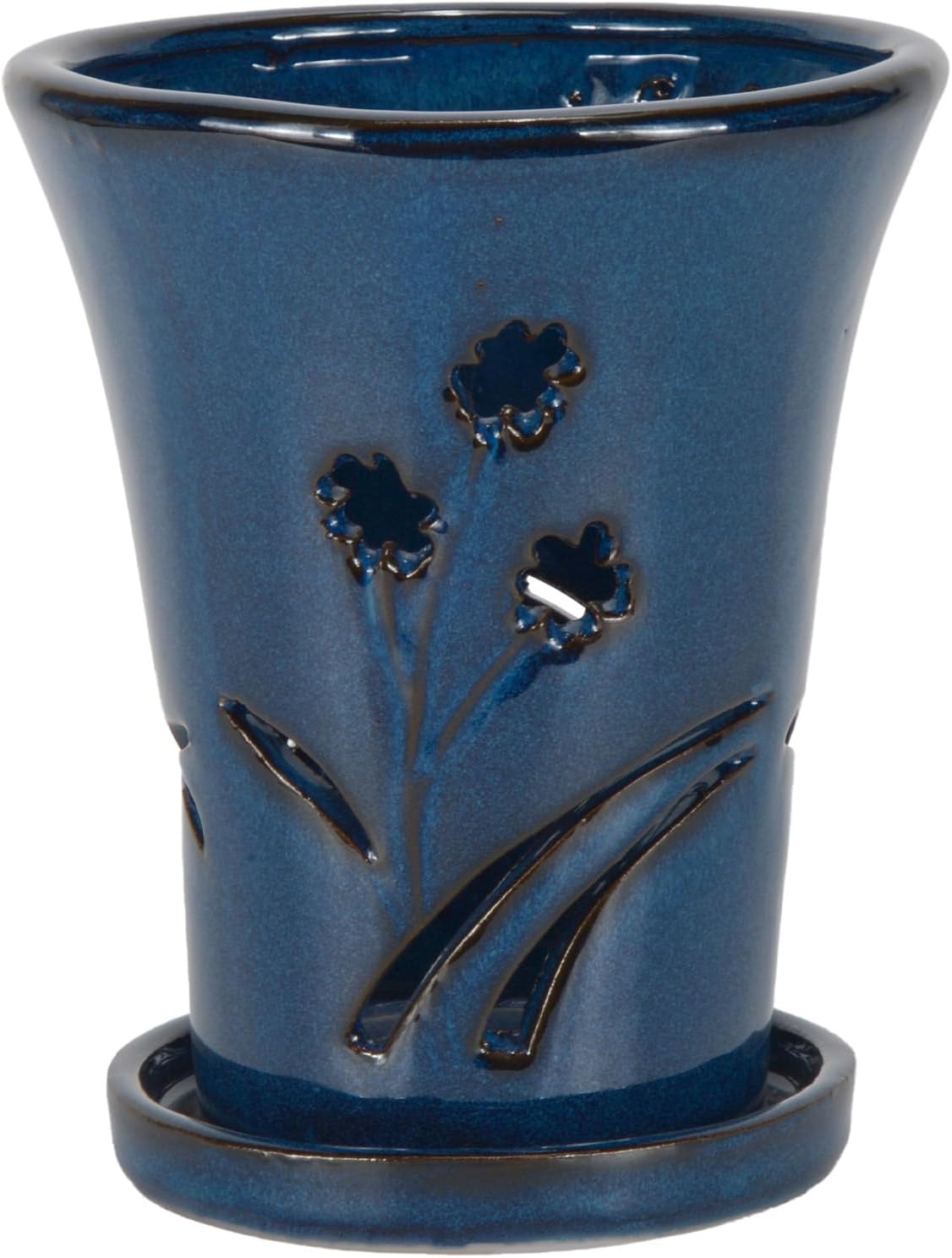 W&W Orchid Pot with Holes and Saucer for Repotting, 6 x 7 Inch, Blue