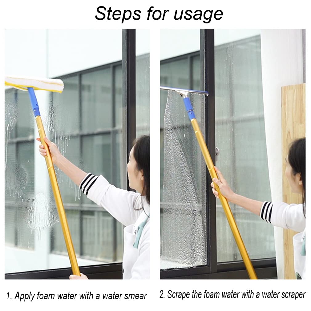 Limpiacristales profesional 2 en 1 con barra de extensión 1.4m/2.4m/3.5m/4.5m Herramientas de limpieza de cristales Escobillas de Goma Paño de Microfibra para Ventana Alta (4.5m)