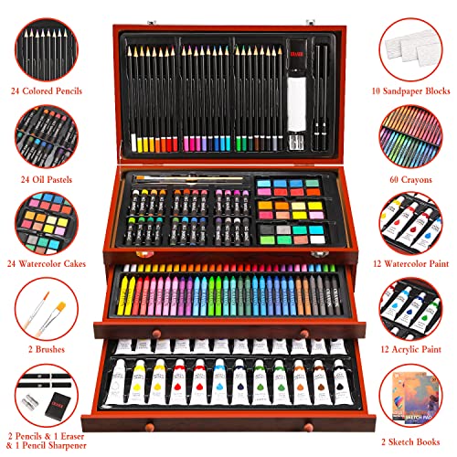 Art Supplies, Deluxe 174 Pieces Art Set Painting Supplies in Portable Wooden Case, Crayon, Oil Pastels, Colored Pencils… - Image 3