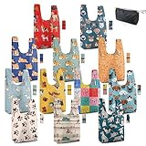 BeeGreen Animal Reusable Grocery Tote Bags 12 Pack, Heavy Duty Large Capacity Reusable Shopping Bags, Sturdy Machine Washable Foldable Bag for Travel Beach Storage Holiday Gift Bag with Handles​