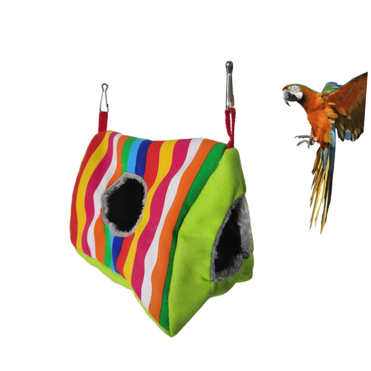 POPETPOP Double Hole Parrot Hammock Nest Cozy Indoor Birds Nest for Parrots Chic Stripe Design Durable Material Sleeping Bed for Pet Birds