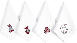 Homidate Cloth Dinner Napkins Set of 12 – 18x18 100% Cotton Silver with Red Embroidery – Machine Washable Reusable Napkins for Weddings, Parties, Dining & Holiday Events