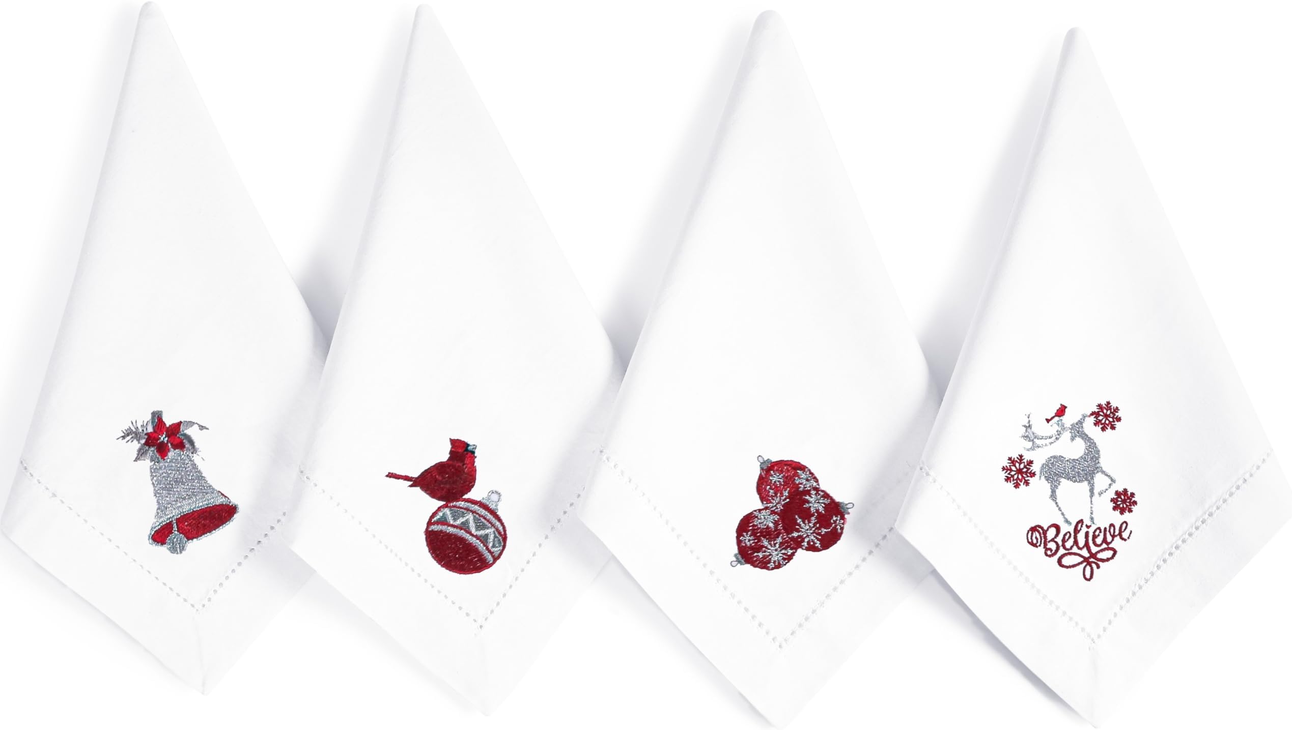 Homidate Cloth Dinner Napkins Set of 12 – 18x18 100% Cotton Silver with Red Embroidery – Machine Washable Reusable Napkins for Weddings, Parties, Dining & Holiday Events