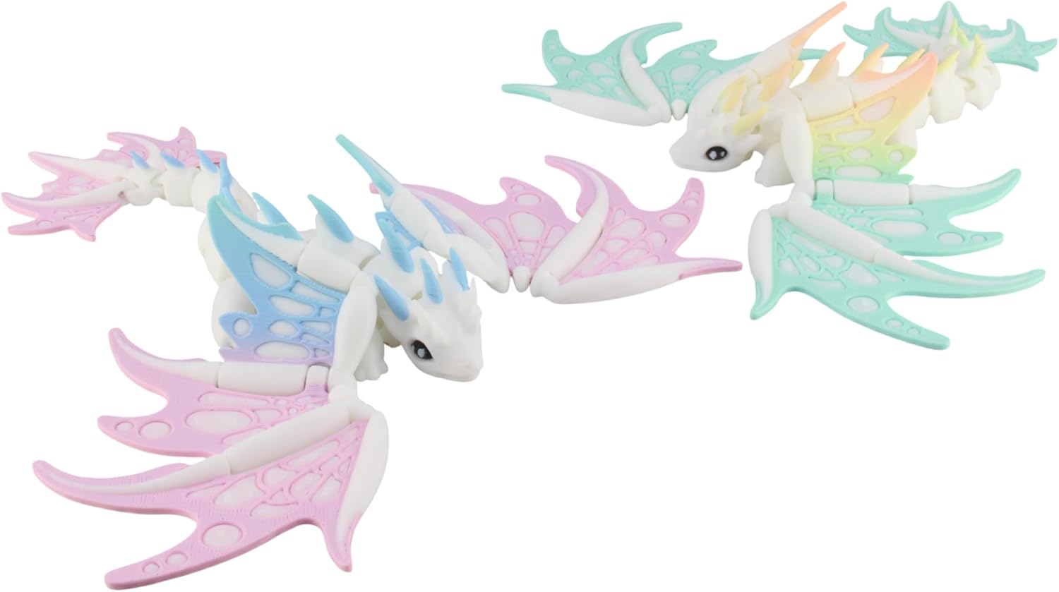 3D Printed Stone Dragon 2 Pack – Articulated Moveable Wings, Stone Texture Dragons with Green Blue and Black Red Wings, Flexible Fidget Desk Figurines for Adults, Collectible Fantasy Décor