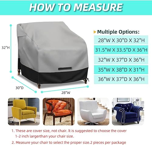 Miniatura 7 de Fundas impermeables para sillas de patio, paquete de 2, fundas 600D resistentes para muebles de exterior para césped universal, terraza, jardín,