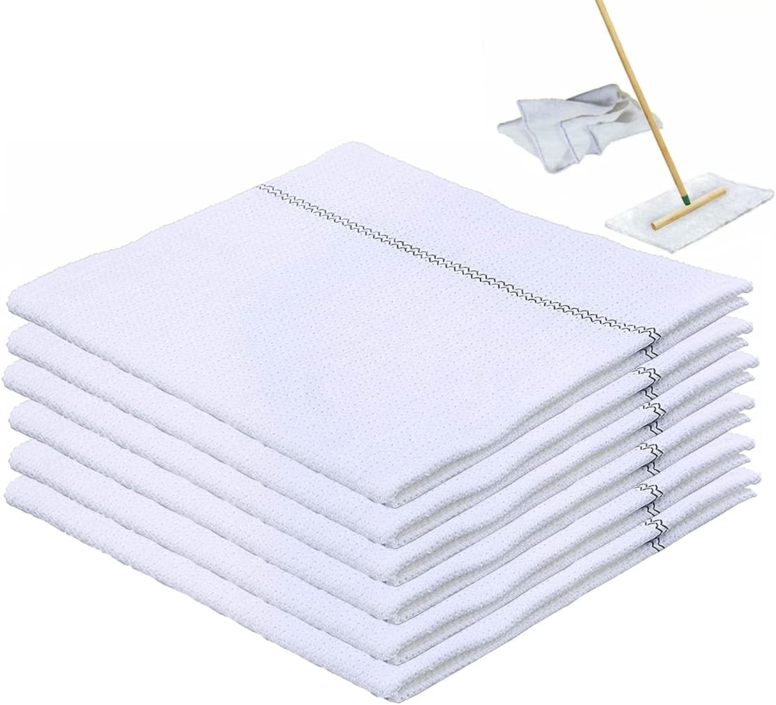 Cuban Style Mop Cloth Set (6 Pack) - 100% Cotton, Hard Floor, White